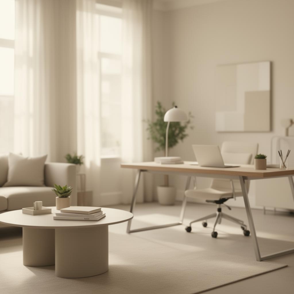 Calm, modern advisory office interior with soft natural light